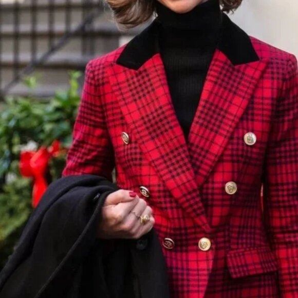 Banana Republic Red Plaid Captains Blazer Size 4 - Picture 11 of 12